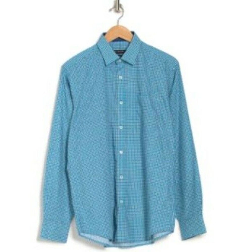 Bugatchi - Classic Fit Long Sleeve Woven Printed Shirt - Turquoise - M